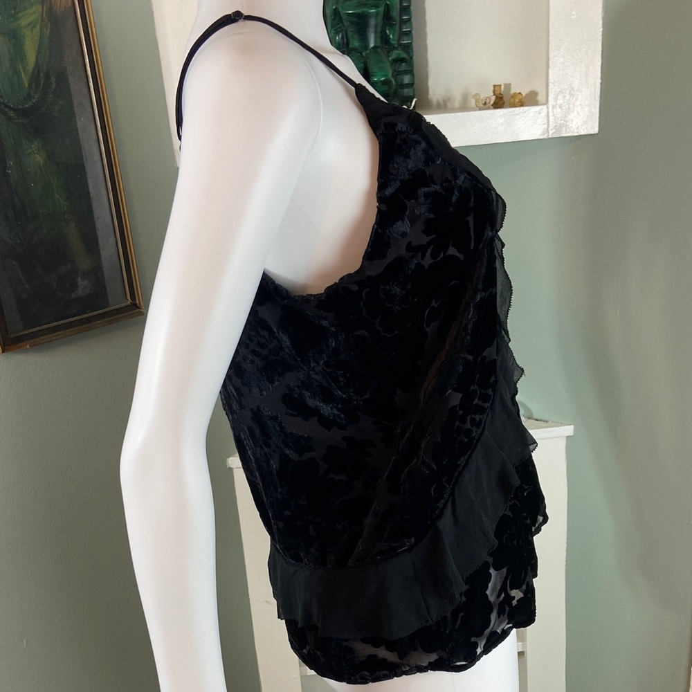 Parker Black Sheer Floral Burnout Velvet Tank Top Ruffle Silk Blend Small Floral - Picture 7 of 13